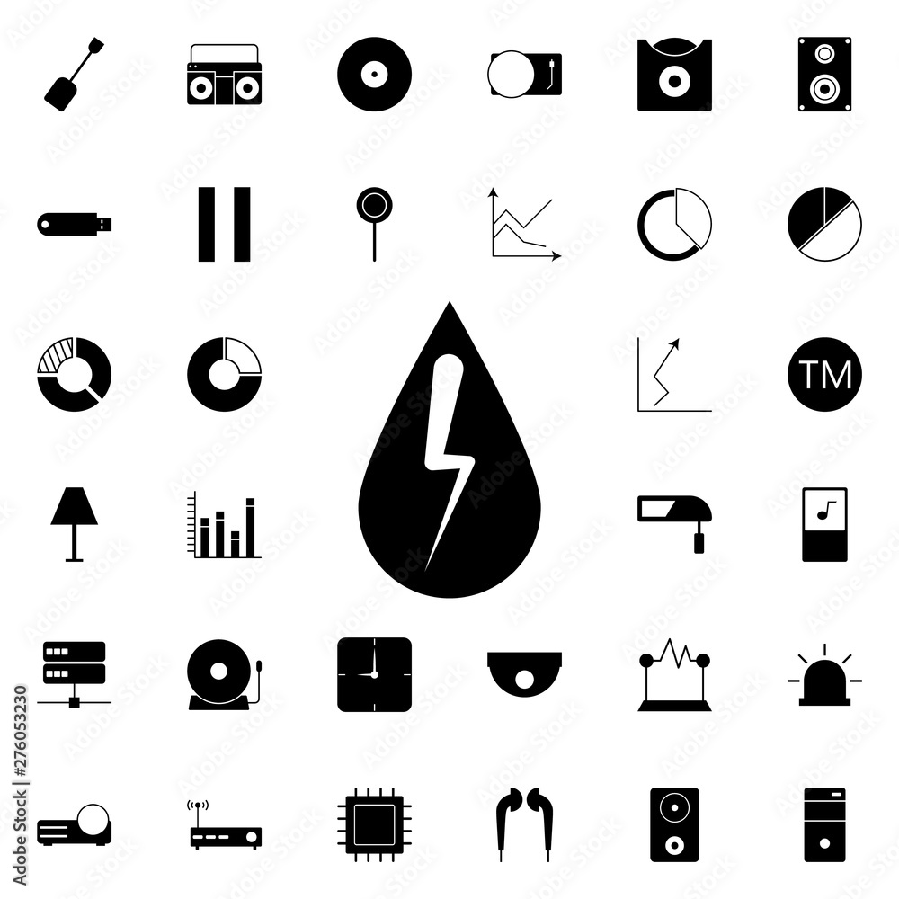 Poster electricity in a drop icon. universal set of web for website design and development, app development