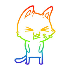 rainbow gradient line drawing cartoon cat hissing