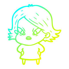 cold gradient line drawing cartoon stressed woman
