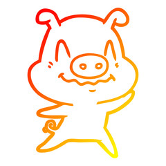 warm gradient line drawing nervous cartoon pig