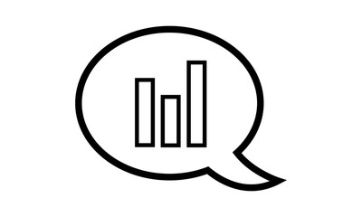 Chart icon with report graph in speech bubble for data presentation and discussions
