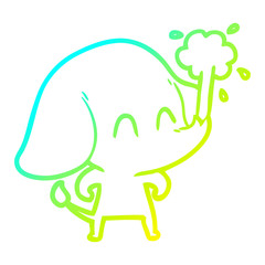 cold gradient line drawing cute cartoon elephant spouting water