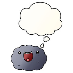 cartoon happy cloud and thought bubble in smooth gradient style