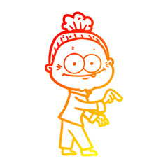 warm gradient line drawing cartoon happy old woman