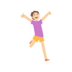 Smiling Boy Having Fun, Happy Child on Summer Vacation Vector Illustration
