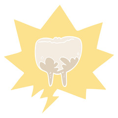 cartoon tooth and speech bubble in retro style