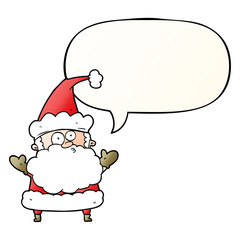 cartoon confused santa claus shurgging shoulders and speech bubble in smooth gradient style