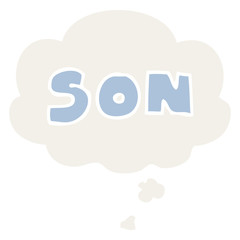 cartoon word son and thought bubble in retro style