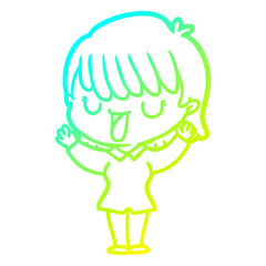 cold gradient line drawing cartoon woman