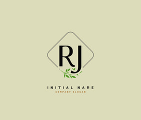 R J RJ Beauty vector initial logo, handwriting logo of initial signature, wedding, fashion, jewerly, boutique, floral and botanical with creative template for any company or business.