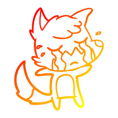 warm gradient line drawing crying fox cartoon