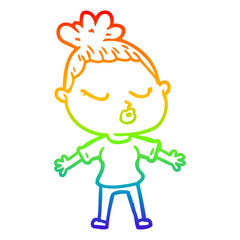 rainbow gradient line drawing cartoon calm woman