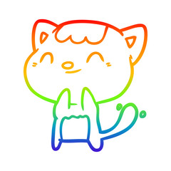 rainbow gradient line drawing cute happy little cat