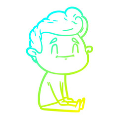 cold gradient line drawing happy cartoon man sitting on floor