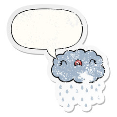 cute cartoon cloud and speech bubble distressed sticker