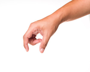 Hand holding something on isolated background.