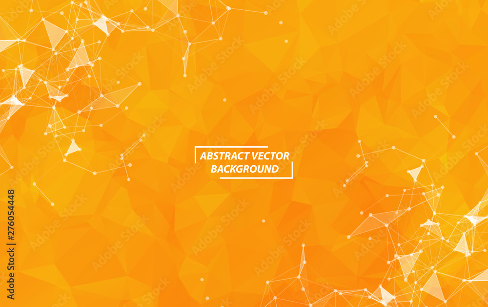 Poster abstract orange polygonal space background with connecting dots and lines. geometric polygonal backg