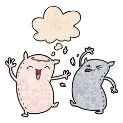 cartoon pillows and thought bubble in grunge texture pattern style