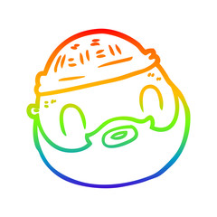 rainbow gradient line drawing cartoon male face with beard