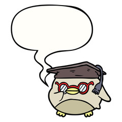cartoon clever old owl and speech bubble