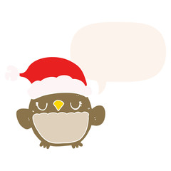 cute christmas owl and speech bubble in retro style