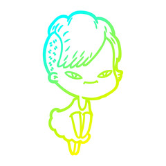 cold gradient line drawing cute cartoon girl with hipster haircut