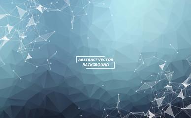 Abstract Blue Polygonal Space Background with Connecting Dots and Lines. Geometric Polygonal background molecule and communication. Concept of science, chemistry, biology, medicine, technology.