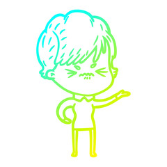 cold gradient line drawing cartoon frustrated woman