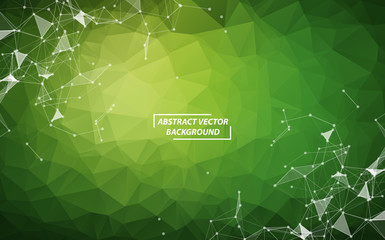 Green Polygonal background molecule and communication. Connected lines with dots. Minimalism chaotic illustration background. Concept of the science, chemistry, biology, medicine, technology.