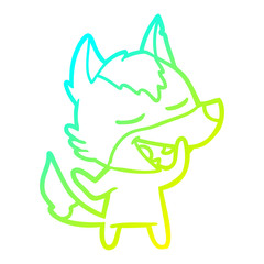 cold gradient line drawing cartoon wolf laughing