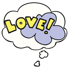 cartoon word love and thought bubble