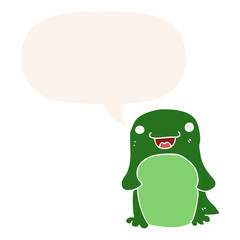 cartoon penguin and speech bubble in retro style