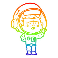 rainbow gradient line drawing cartoon tired astronaut
