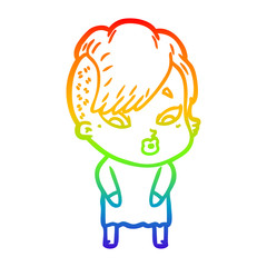 rainbow gradient line drawing cartoon surprised girl