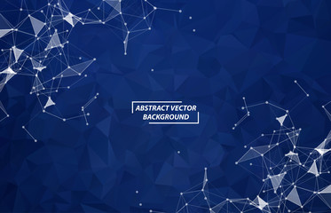 Abstract Polygonal Space Dark Background with Multi Blue Connecting Dots and Lines , Futuristic Design.