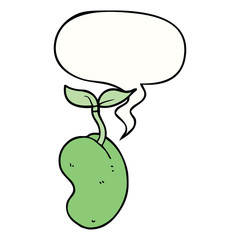cartoon sprouting seed and speech bubble