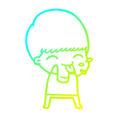 cold gradient line drawing cartoon boy blowing raspberry