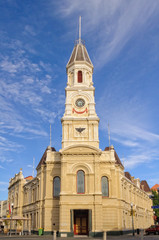 Fototapeta na wymiar Town Hall at the corner of High, William and Adelaide Streets - Fremantle, WA, Australia