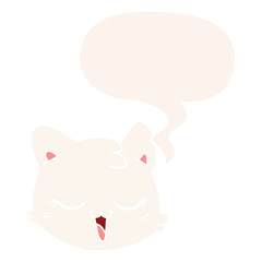 cartoon cat face and speech bubble in retro style