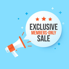 Megaphone exclusive member sale in speeh bubble.Concept advertising sale.Vector illustration.