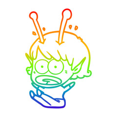 rainbow gradient line drawing cartoon shocked alien girl