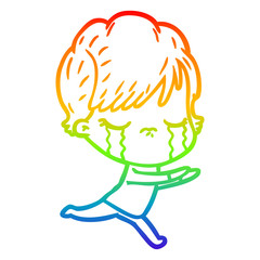 rainbow gradient line drawing cartoon woman crying