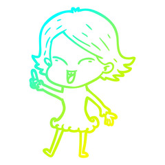 cold gradient line drawing happy cartoon girl