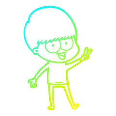 cold gradient line drawing happy cartoon boy waving