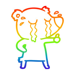 rainbow gradient line drawing cartoon crying bear
