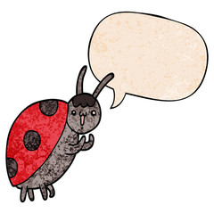 cute cartoon ladybug and speech bubble in retro texture style