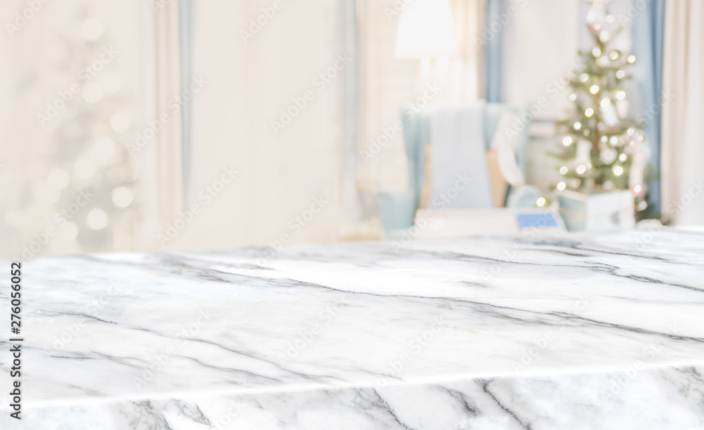 Aufkleber marble table diagonal with christmas tree abstract warm living room decor with christmas tree blur b