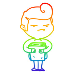 rainbow gradient line drawing cartoon cool guy with fashion hair cut