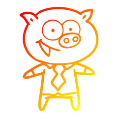 warm gradient line drawing cheerful pig in office clothes