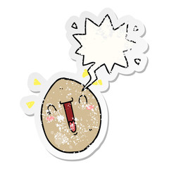cartoon happy egg and speech bubble distressed sticker